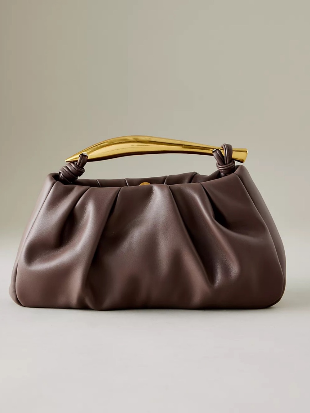 Anthropologie Chocolate Brown Clutch with Gold Handle